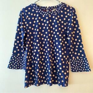 Boden polka dots blouse tan navy blue
